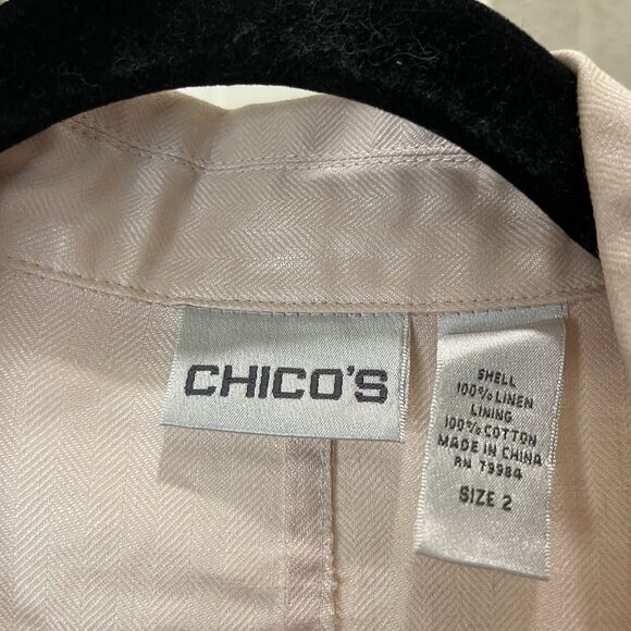 Chicos Size 2 100% Linen Light Pink Ruffle Button Up Long Sleeve Jacket Top US L - Picture 5 of 9